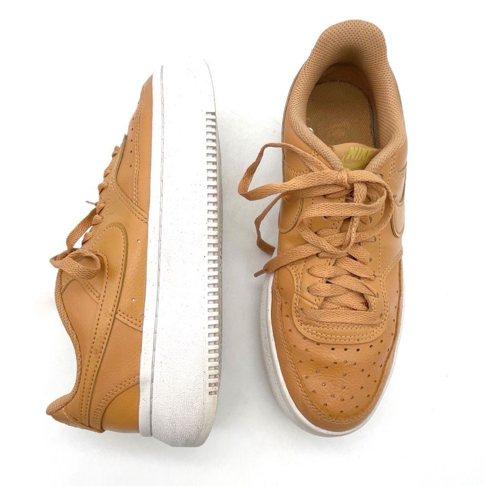 Nike Court Vision Alta Platform Sneakers Women’s Sz 8.5 Light Cognac Tan Leather